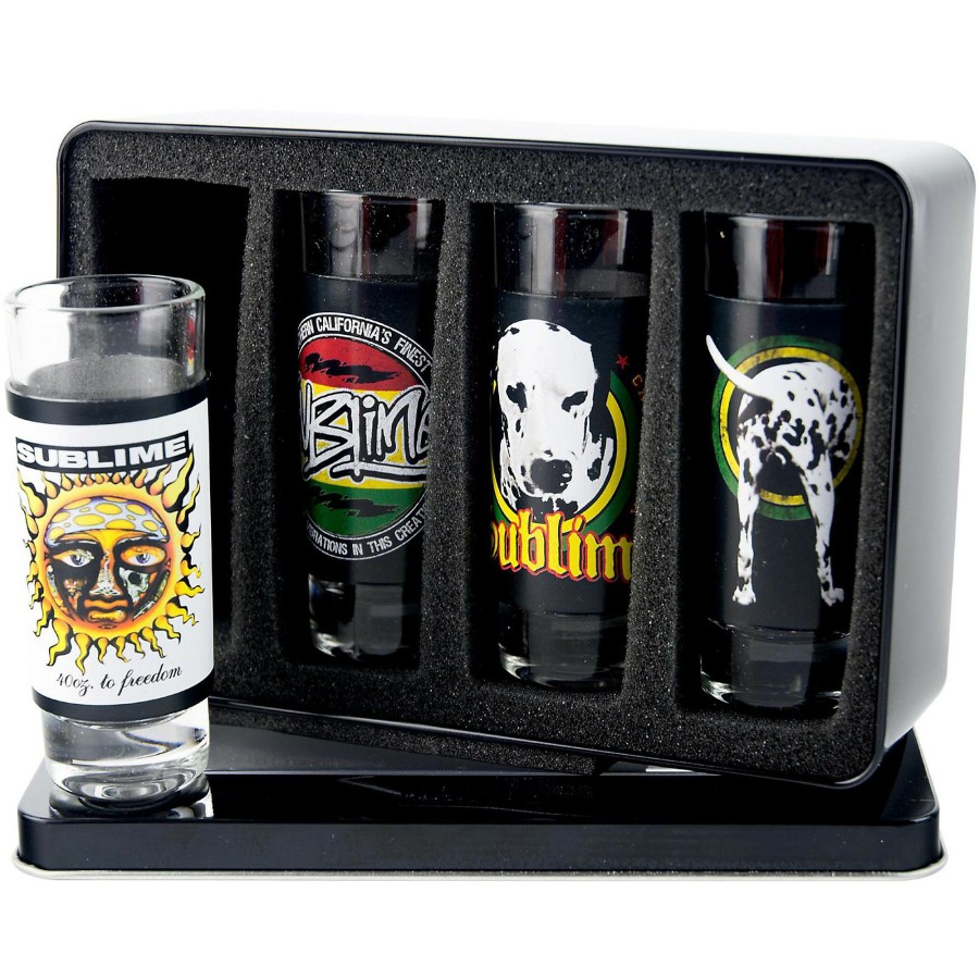 Accessories Iconic Concepts | Iconic Concepts 4 Piece Sublime Shot Glass Set With Full Color Printed Removeable Aluminum Sleeves In Tin