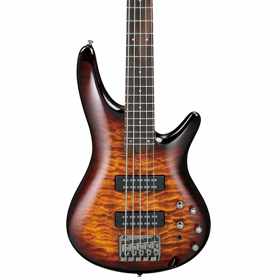 Basses Ibanez 5-String | Ibanez Sr405Eqm Quilted Maple 5-String Electric Bass Guitar Dragon Eye Burst