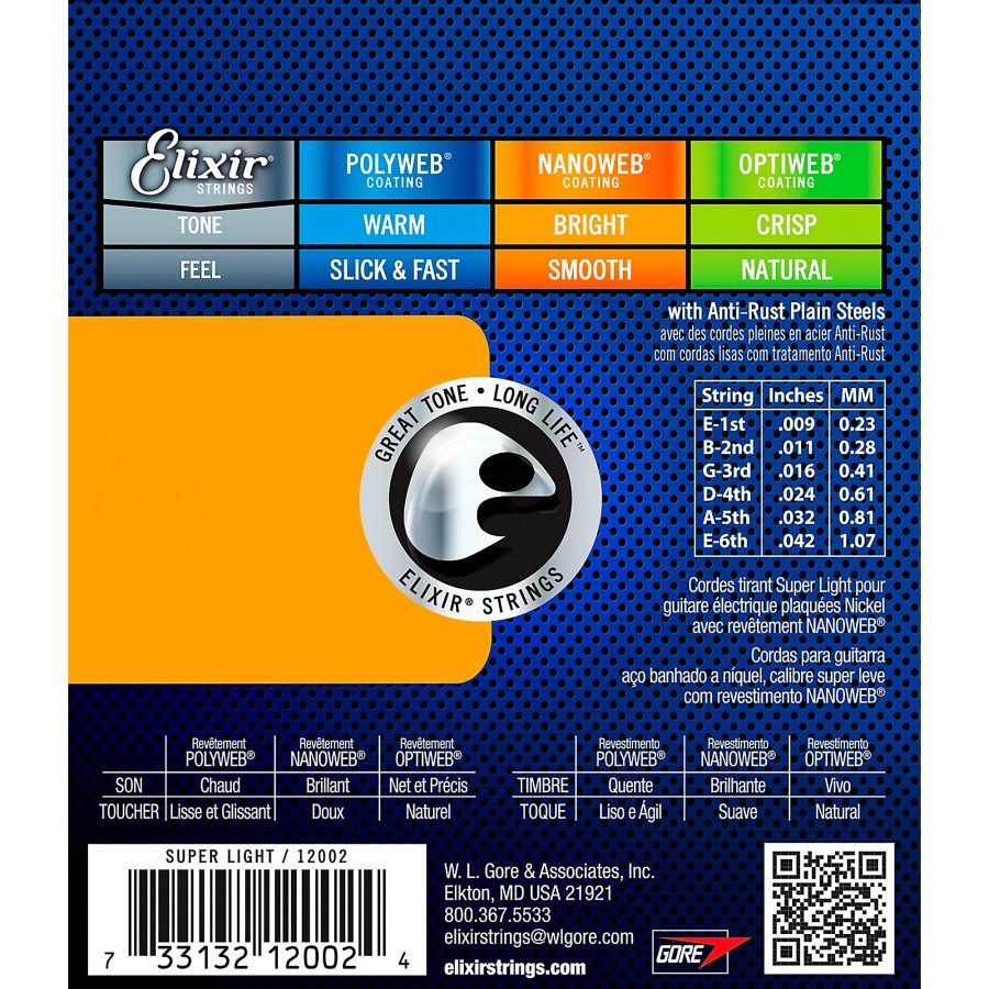 Guitars Elixir Guitar Strings | Elixir Electric Guitar Strings With Nanoweb Coating, Super Light (.009-.042)