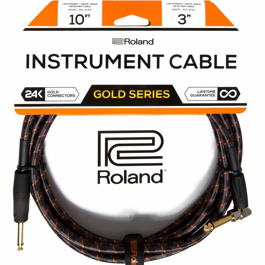 Guitars Roland Instrument Cables | Roland Gold Series 1/4" Angled/Straight Instrument Cable 10 Ft. Black