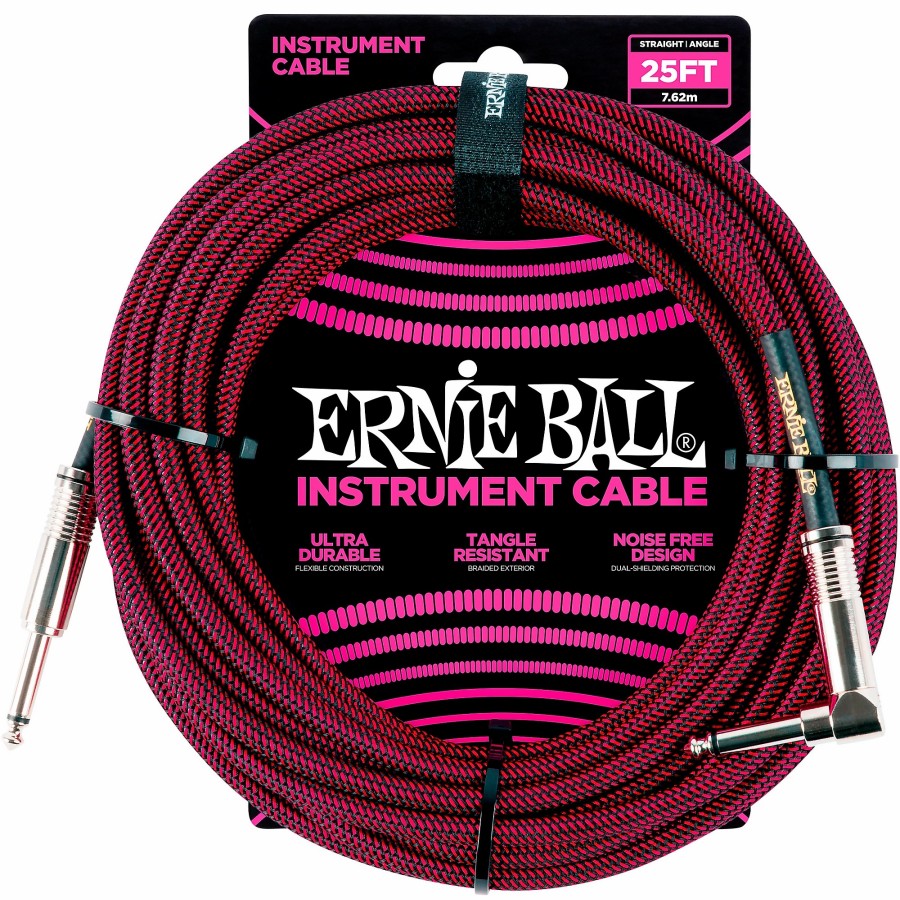 Guitars Ernie Ball Instrument Cables | Ernie Ball 25 Ft Straight To Angle Instrument Cable Red/Black