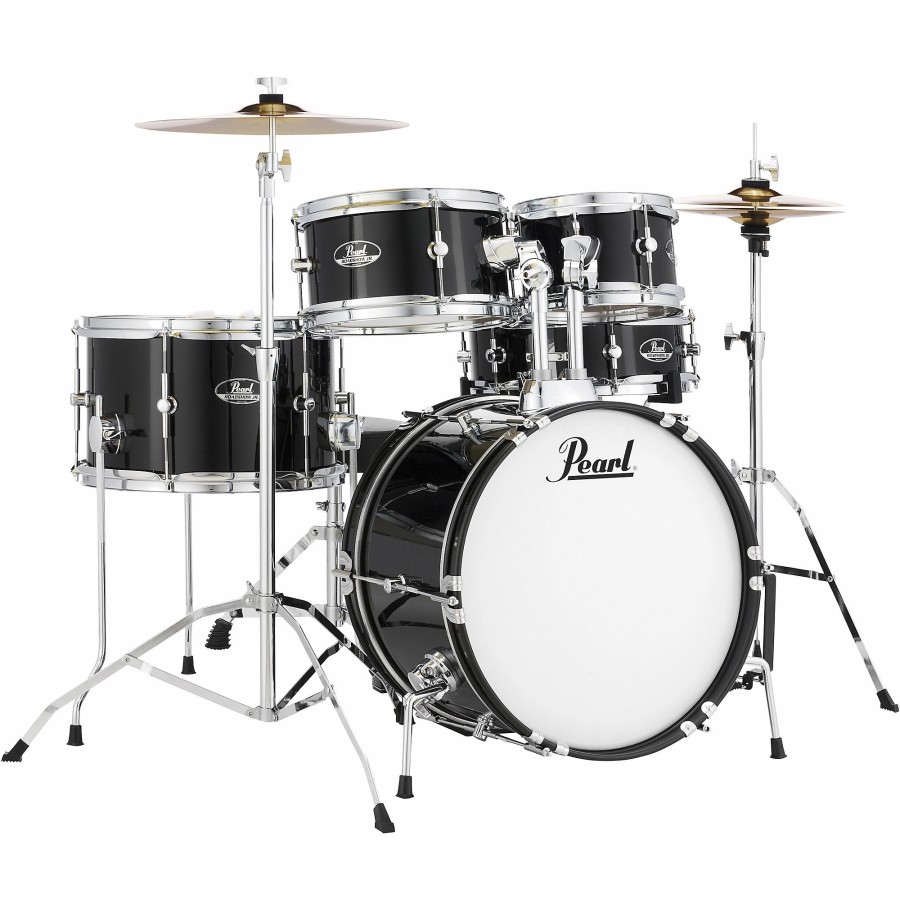 Drums Pearl Drum Sets | Pearl Roadshow Jr. Drum Set With Hardware And Cymbals Jet Black