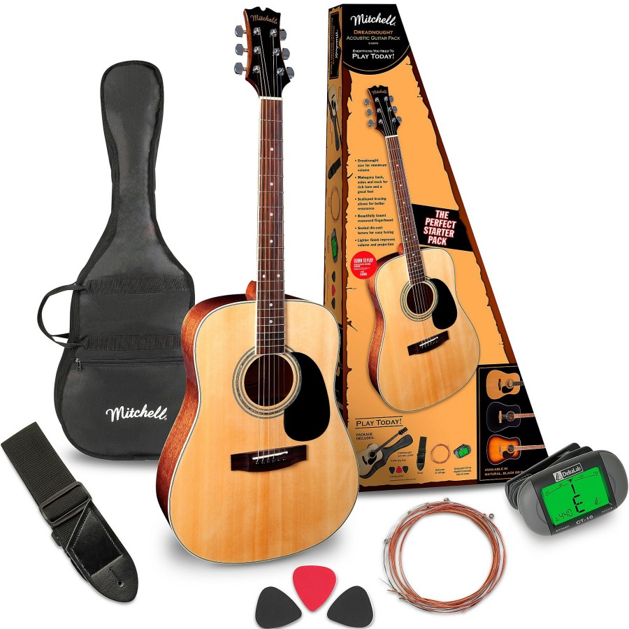 Guitars Mitchell 6-String | Mitchell D120Pk Acoustic Guitar Value Package Natural