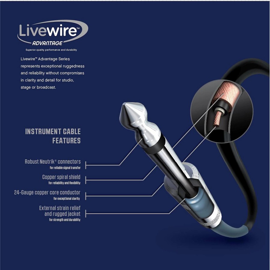 Guitars Livewire Instrument Cables | Livewire Advantage Instrument Cable Angled/Angled 6 In. Black