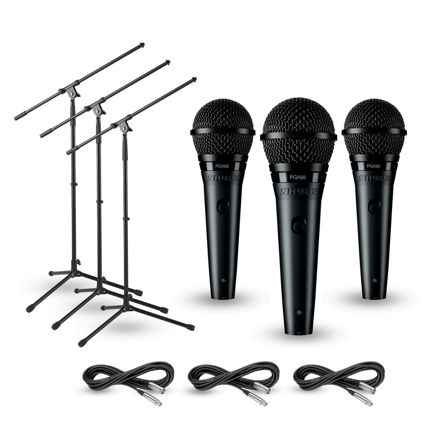 Mics & Wireless Shure | Shure Pga58 3-Pack Mic And Stand Kit