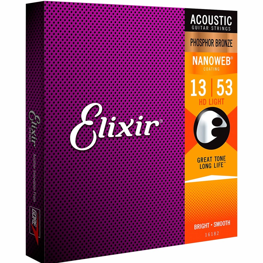 Guitars Elixir Guitar Strings | Elixir Phosphor Bronze Acoustic Guitar Strings With Nanoweb Coating, Hd Light (.013-.053)