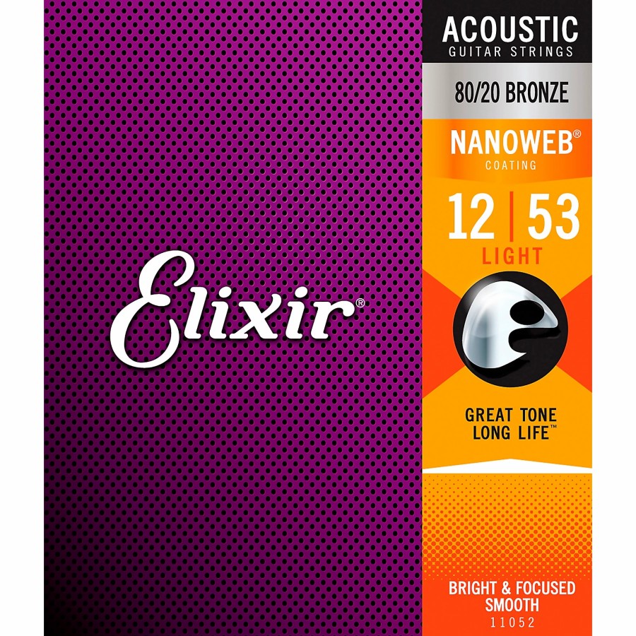 Guitars Elixir Guitar Strings | Elixir 80/20 Bronze Acoustic Guitar Strings With Nanoweb Coating, Light (.012-.053)