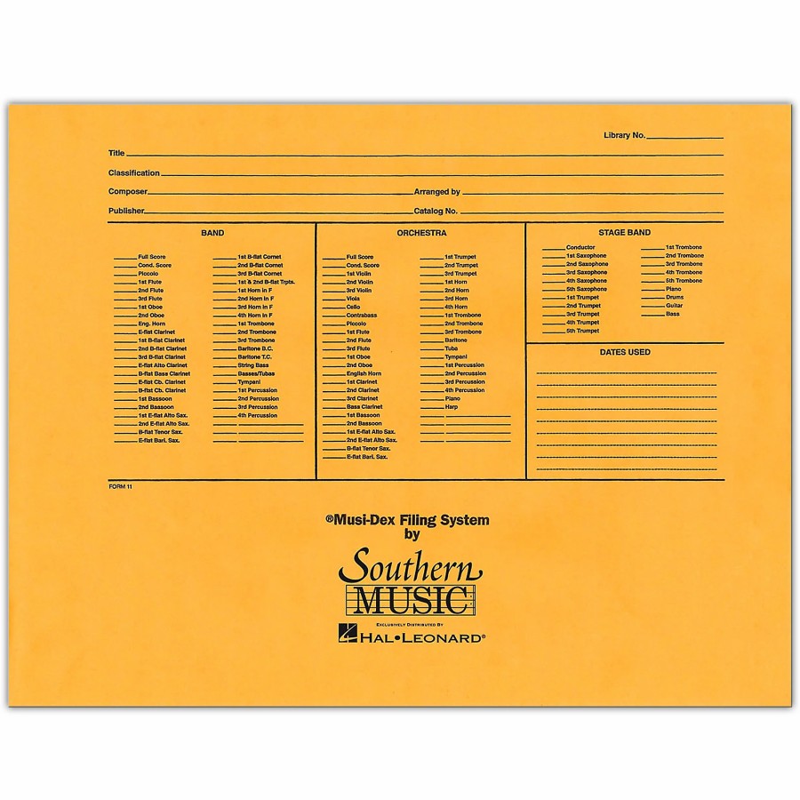 Accessories Southern | Southern Musidex Band/Orchestra Concert Size Filing Envelope Concert Band