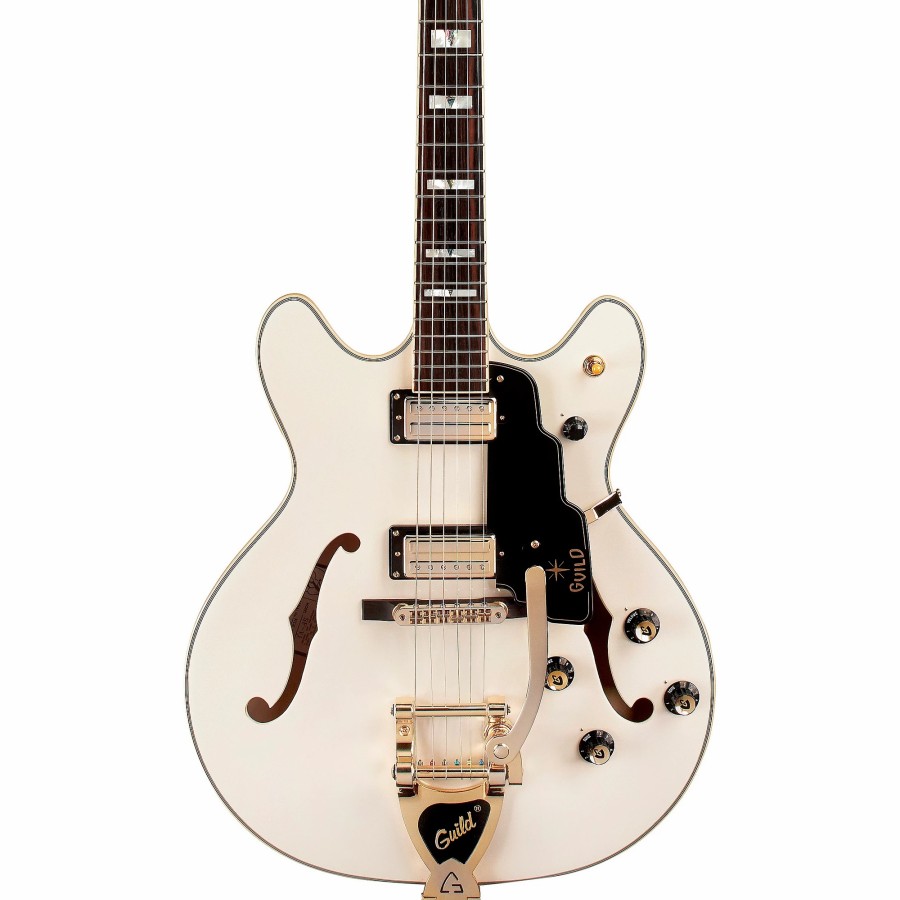 Guitars Guild Hollow & Semi-Hollow Body | Guild Starfire Vi Semi-Hollow Electric Guitar With Guild Vibrato Tailpiece Snowcrest White