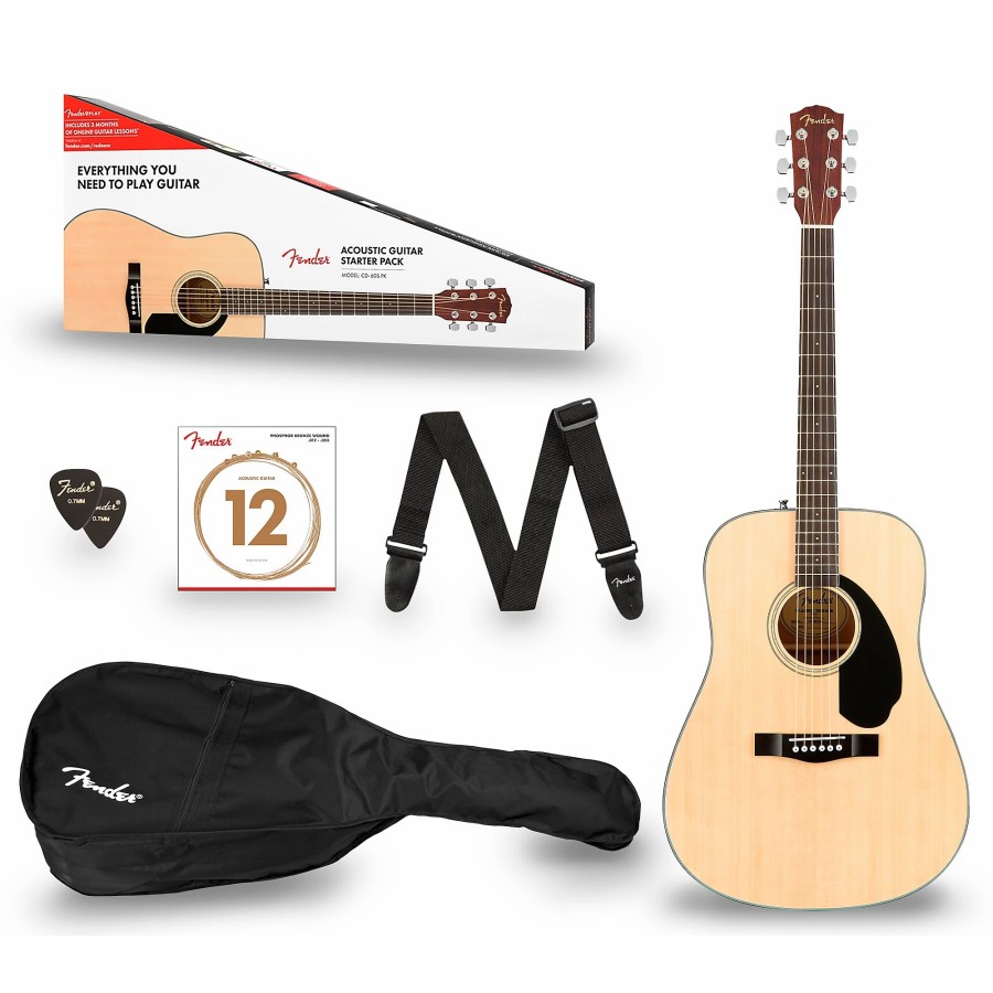 Guitars Fender 6-String | Fender Cd-60S Dreadnought V2 Acoustic Guitar Pack Natural