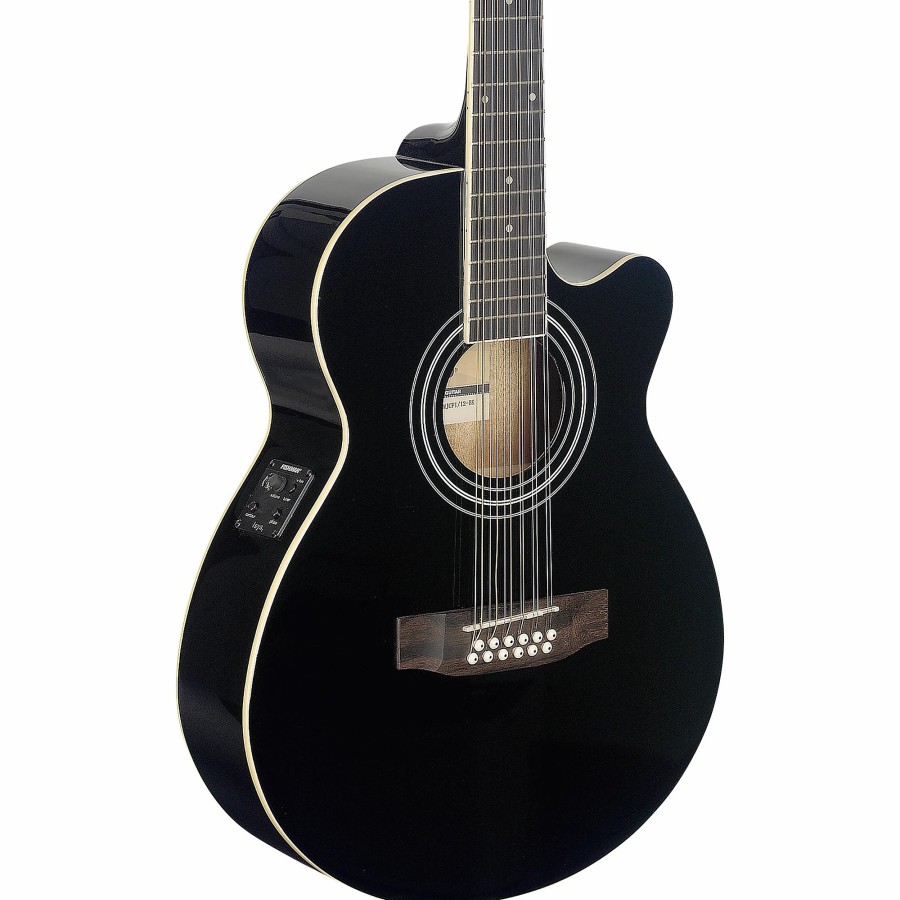 Guitars Stagg 12-String | Stagg Mini-Jumbo Electro-Acoustic Cutaway 12-String Concert Guitar Black