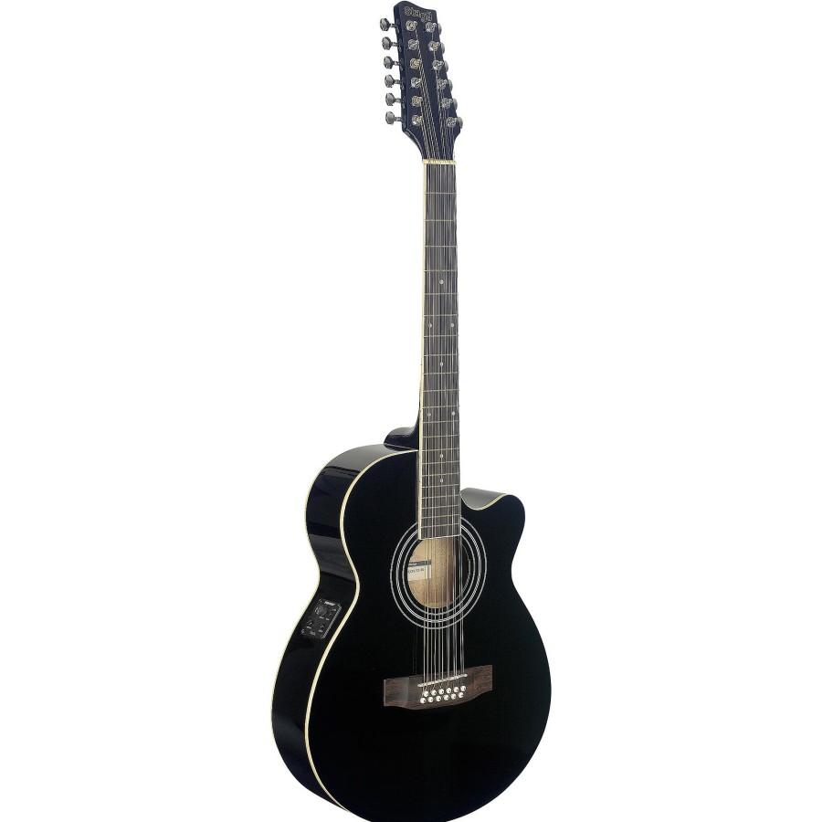 Guitars Stagg 12-String | Stagg Mini-Jumbo Electro-Acoustic Cutaway 12-String Concert Guitar Black