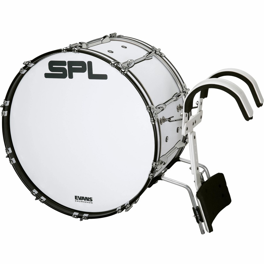 Band & Orchestra Sound Percussion Labs | Sound Percussion Labs Birch Marching Bass Drum With Carrier - White 24 X 14 In.