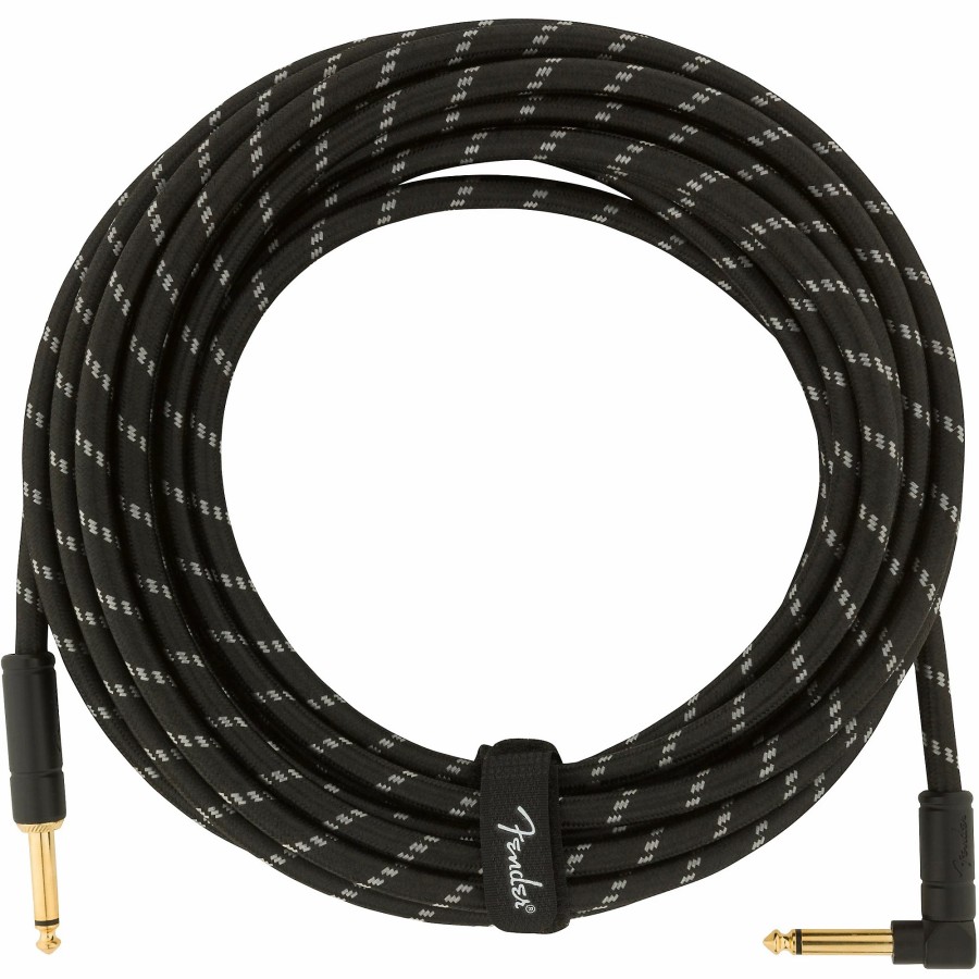 Guitars Fender Instrument Cables | Fender Deluxe Series Straight To Angle Instrument Cable 25 Ft. Black Tweed