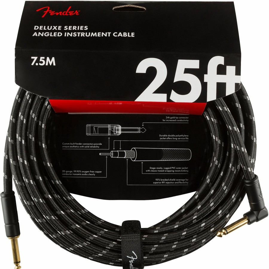 Guitars Fender Instrument Cables | Fender Deluxe Series Straight To Angle Instrument Cable 25 Ft. Black Tweed