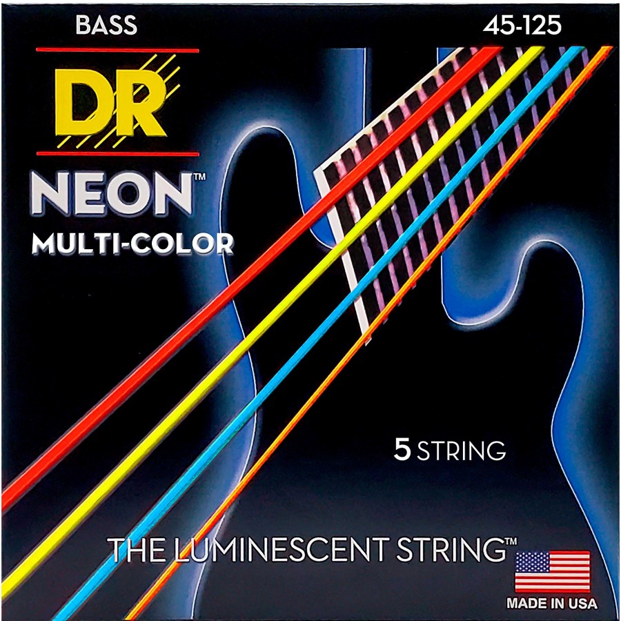 Basses DR Strings Bass Guitar Strings | Dr Strings Hi-Def Neon Multi-Color Coated Medium 5-String Bass Strings